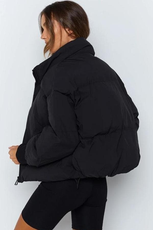 WW | Pufferjacke Gestepptes Design Übergroß Passform Hoher Kragen Gepolstert Und Warm
