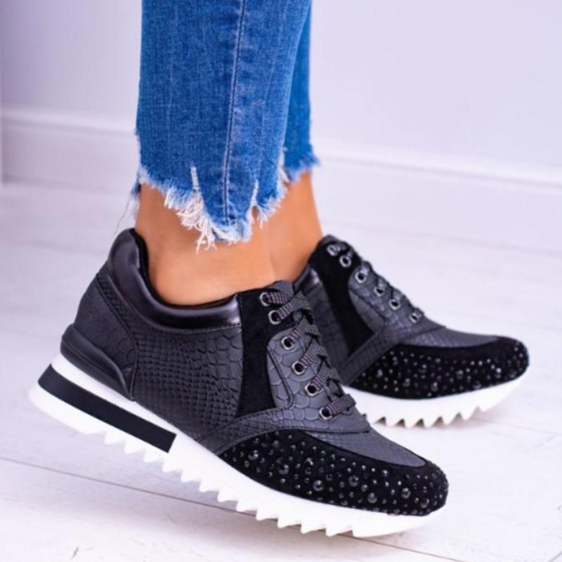 WW | Sneaker Structured Design Rhinestone Details Chunky Sole Lacing