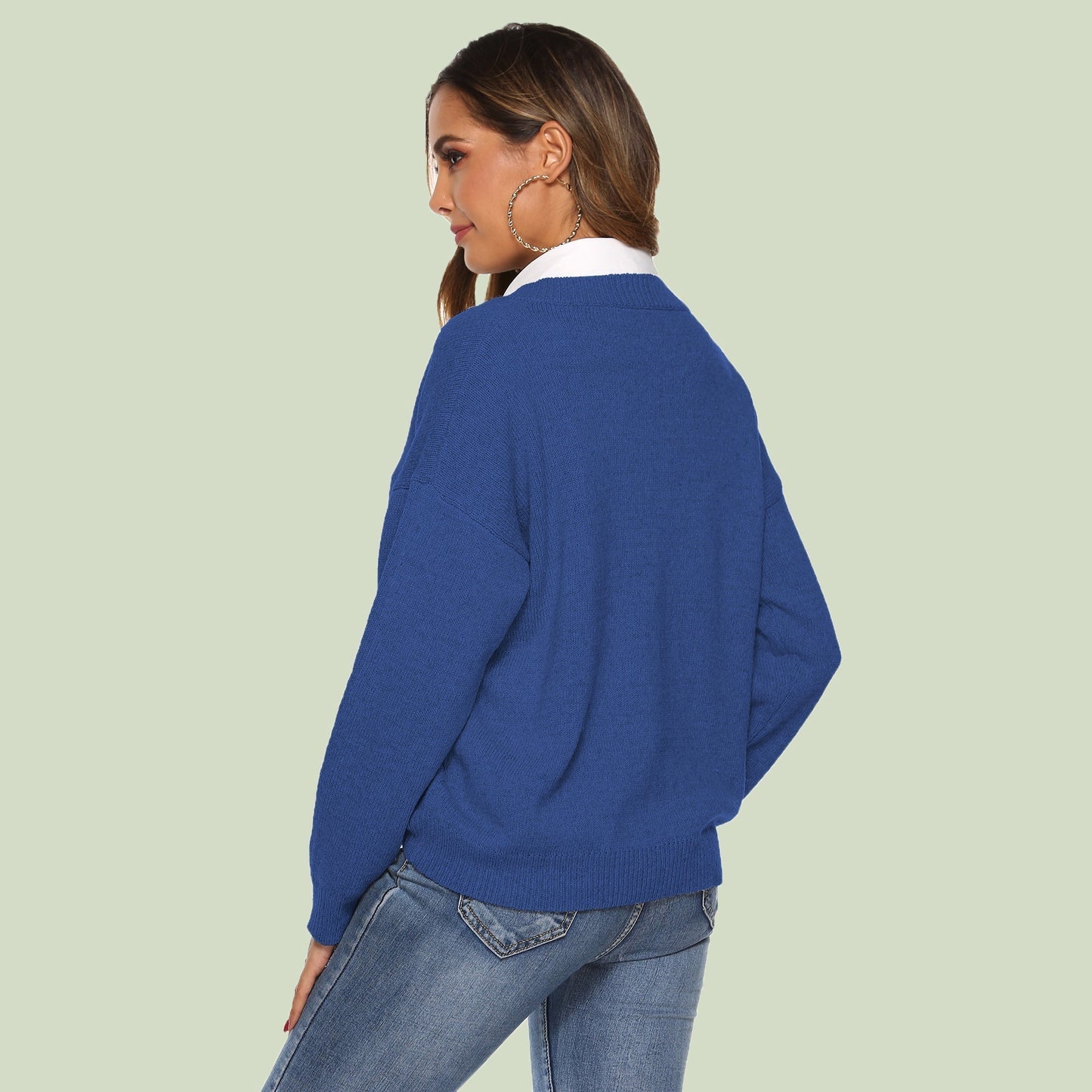 WW | Strickpullover V-Ausschnitt Relaxed Fit Lange Ärmel Weich Und Bequem