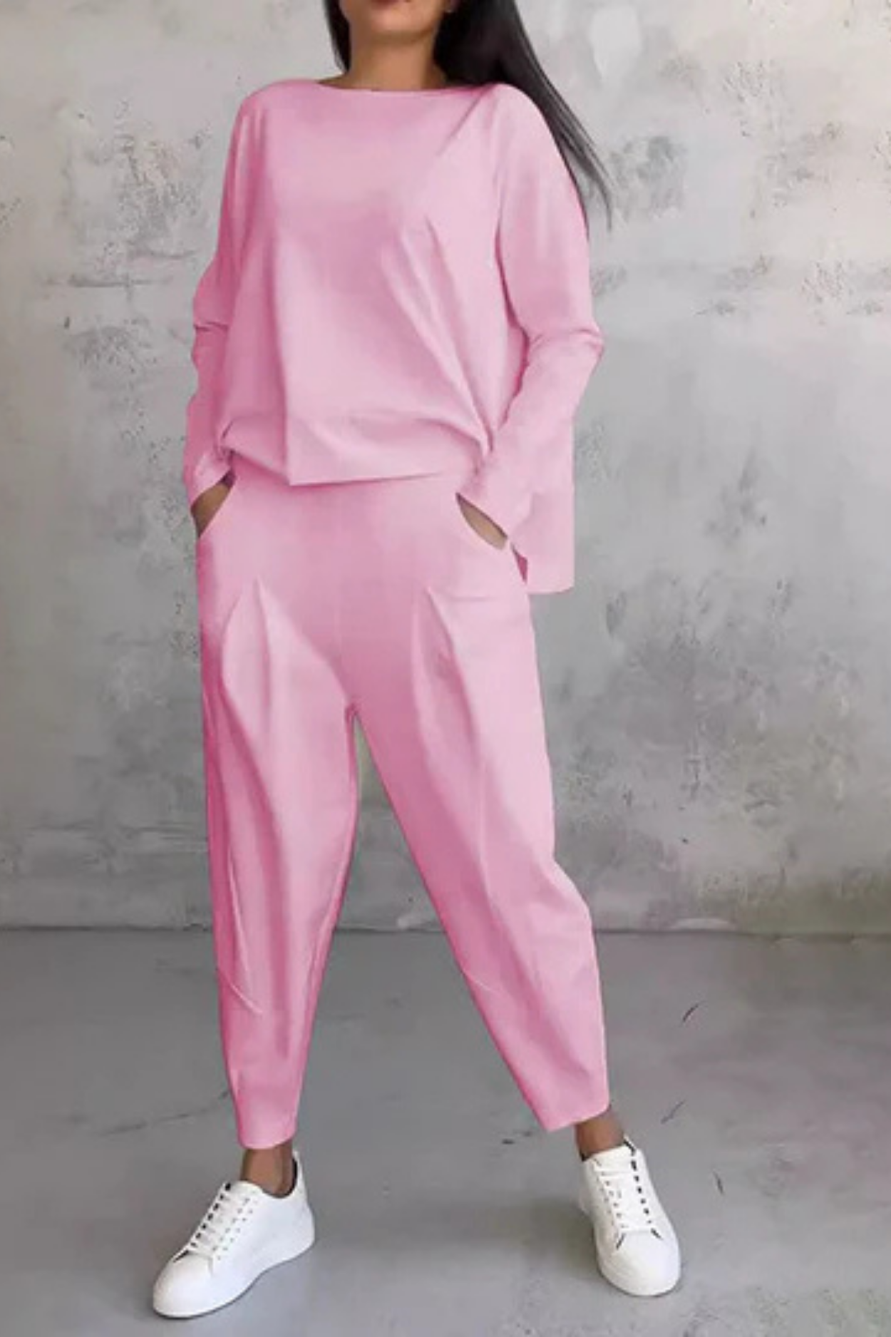 Alie Two-Piece with Round Neck & Long Sleeve - Pink