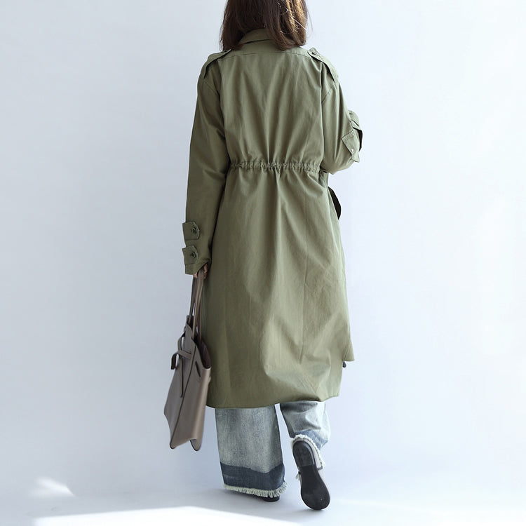 WW | Taschen grün lässiger Baumwollparka Übergröße mit Bindegürtel Langarm-Trenchcoats