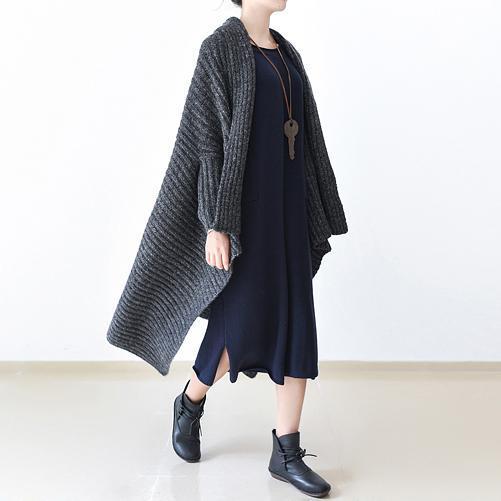 WW | wintergrauer Strickpullover wollene Cardigans Übergrößen Cape warme Mäntel