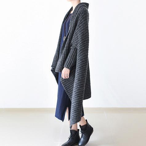 WW | wintergrauer Strickpullover wollene Cardigans Übergrößen Cape warme Mäntel