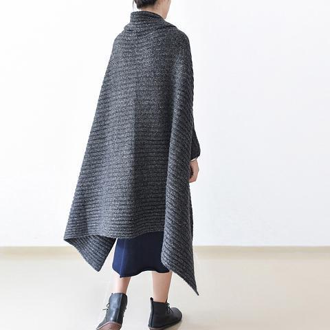 WW | wintergrauer Strickpullover wollene Cardigans Übergrößen Cape warme Mäntel
