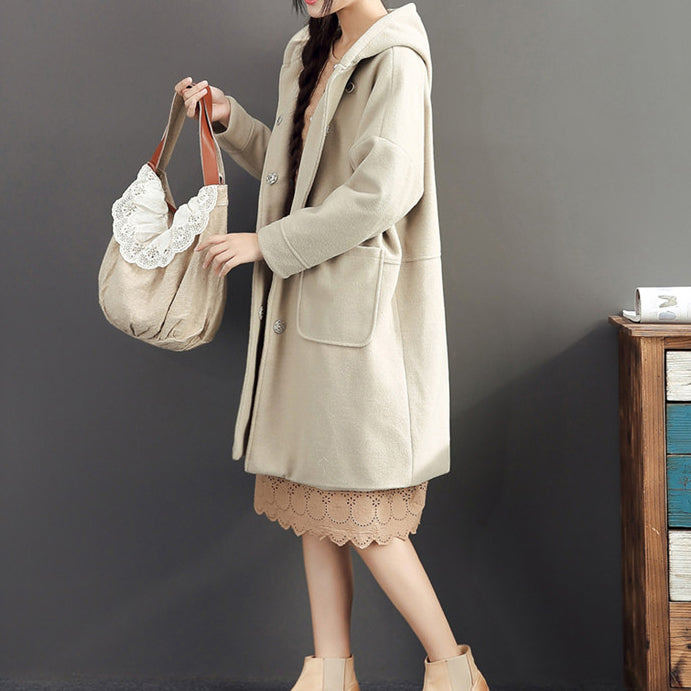 WW | Winter leicht gelb Wollmäntel Übergröße Kapuzen eleganter Trenchcoat