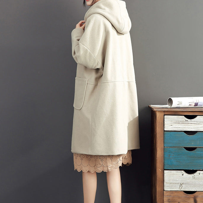 WW | Winter leicht gelb Wollmäntel Übergröße Kapuzen eleganter Trenchcoat