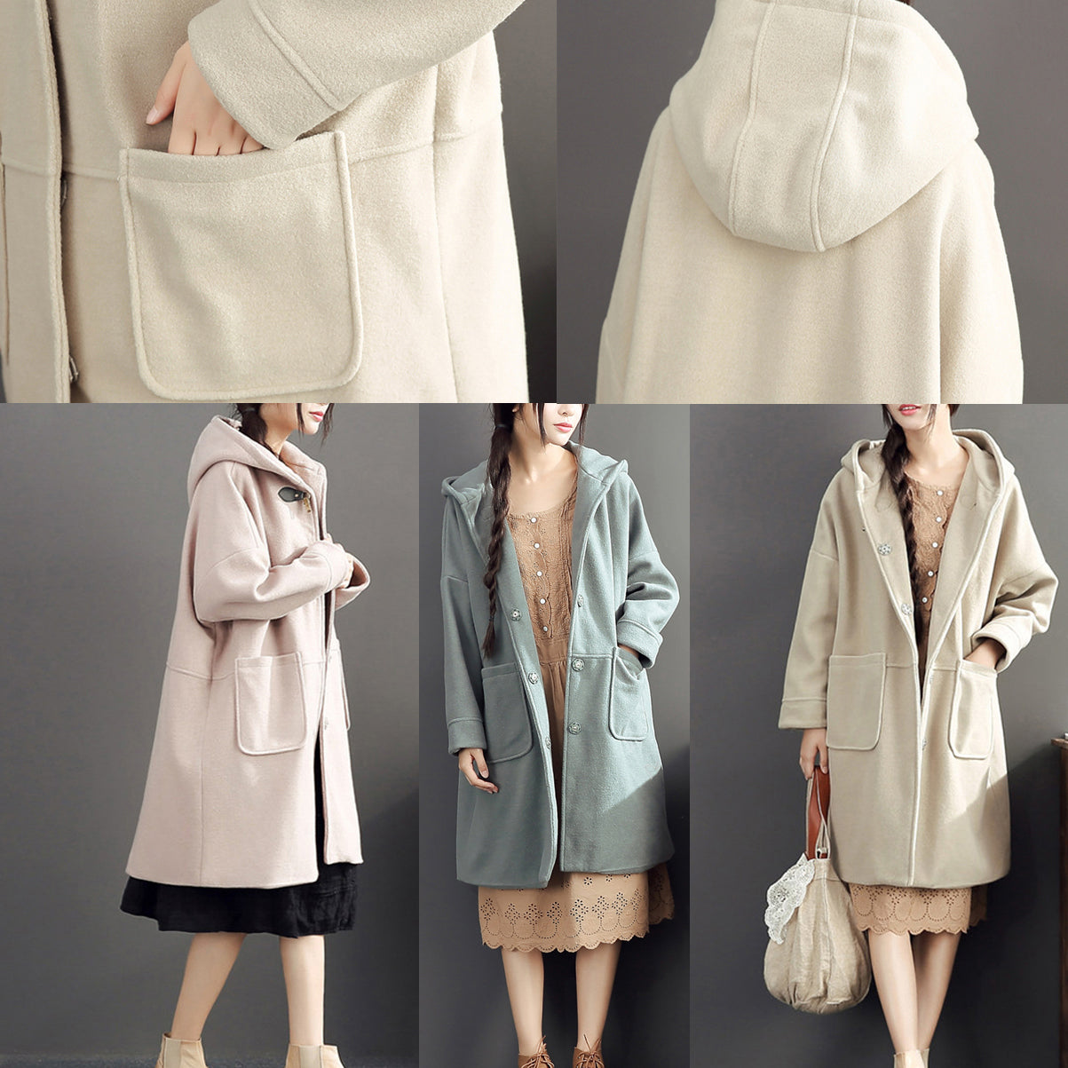 WW | Winter leicht gelb Wollmäntel Übergröße Kapuzen eleganter Trenchcoat