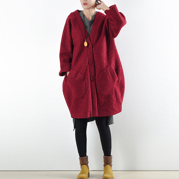 WW | Winter rote Wollmäntel übergroße Damen Winteroberbekleidung originales Design