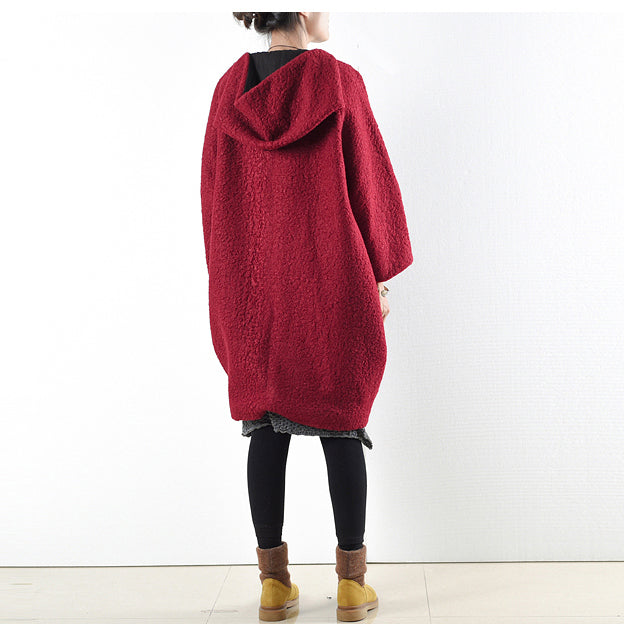WW | Winter rote Wollmäntel übergroße Damen Winteroberbekleidung originales Design