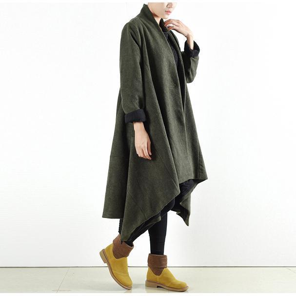 WW | Winterwollmäntel grün gekreuzte asymmetrische Cardigans lang ein Knopf Outwear Kleid
