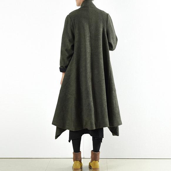 WW | Winterwollmäntel grün gekreuzte asymmetrische Cardigans lang ein Knopf Outwear Kleid