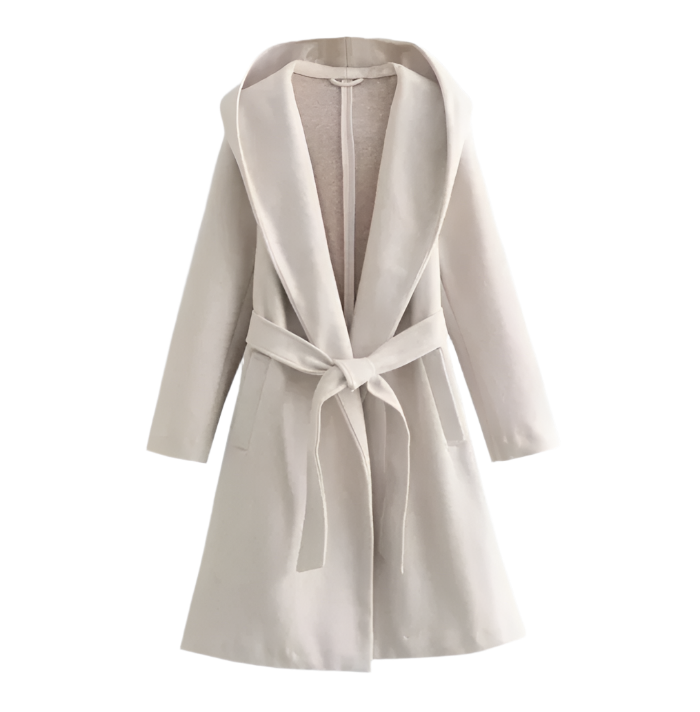 WW | Women's Coat with Tie Belt and Hood