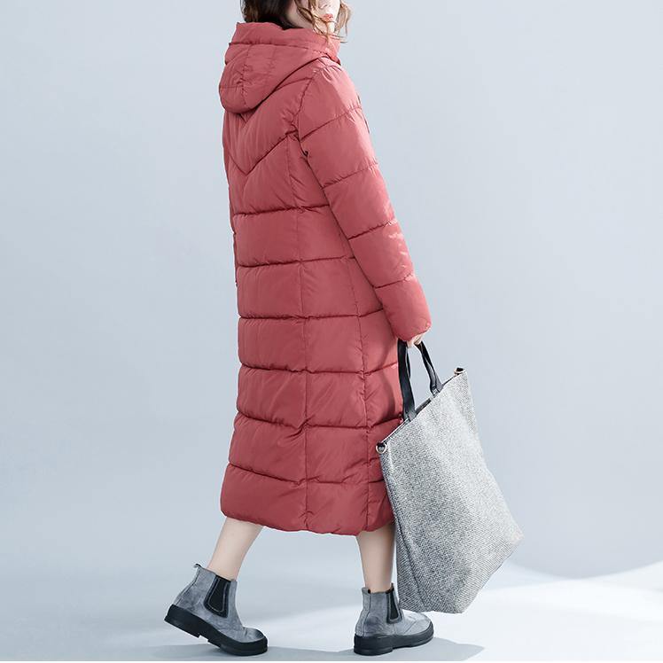 WW | Lässige rote Wintermode Plus-Size Kapuzen Baumwolljacke Damen Taschen Reißverschluss Trench Baumwollmäntel