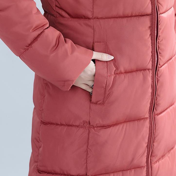 WW | Casual Red Winter Fashion Plus Size Hooded Cotton Jacket Women Pockets Zipper Trench Cotton Coats