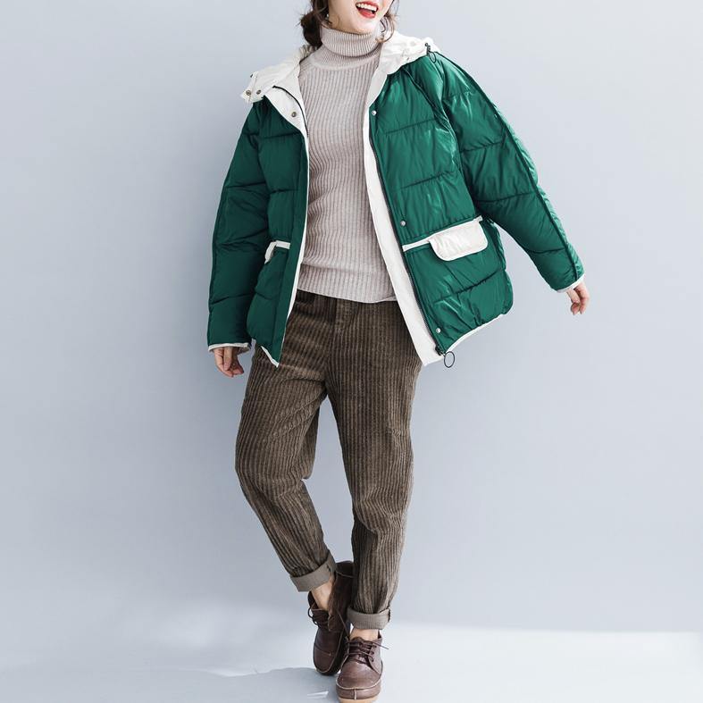 WW | High-quality green cotton jacket Plus-size clothing with hood Drawstring thick pockets with zipper cotton jackets