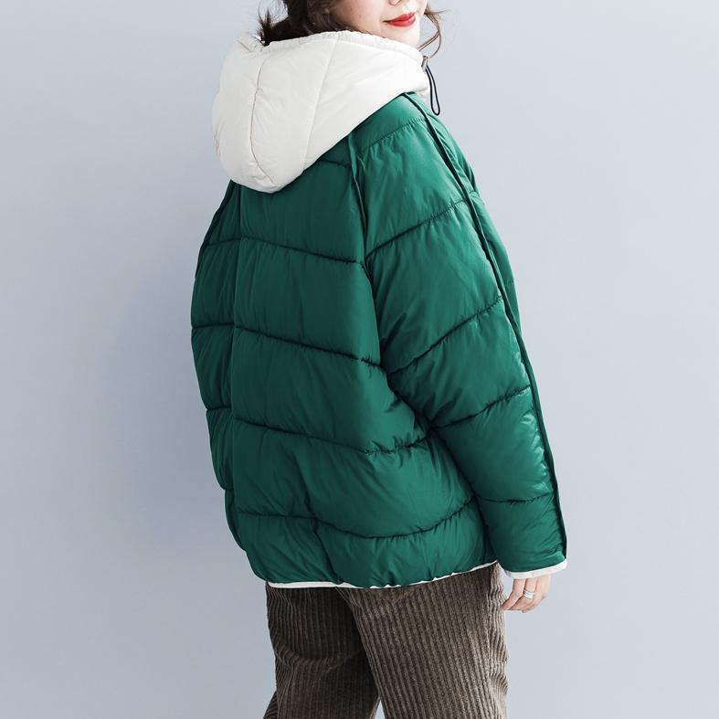 WW | High-quality green cotton jacket Plus-size clothing with hood Drawstring thick pockets with zipper cotton jackets