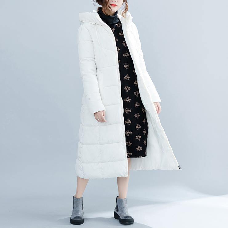 WW | weißer trendiger Plus-Size Kapuzen-Cotton-Mantel Elegante Taschen mit Reißverschluss Winter-Cotton-Mäntel