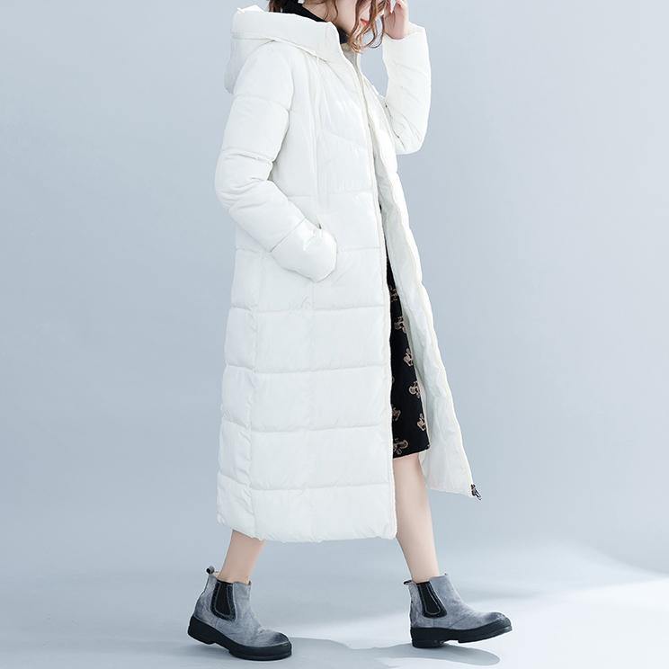 WW | White Trendy Plus Size Hooded Cotton Coat Elegant Zipper Pockets Winter Cotton Coats