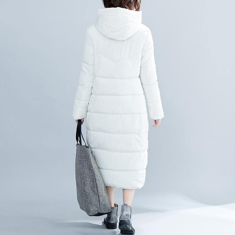 WW | weißer trendiger Plus-Size Kapuzen-Cotton-Mantel Elegante Taschen mit Reißverschluss Winter-Cotton-Mäntel
