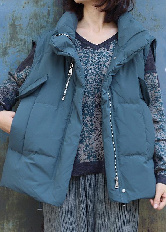 WW | Gray Green Outerwear Plus Size Jackets & Coats Sleeveless Stand-Up Collar Winter Outerwear