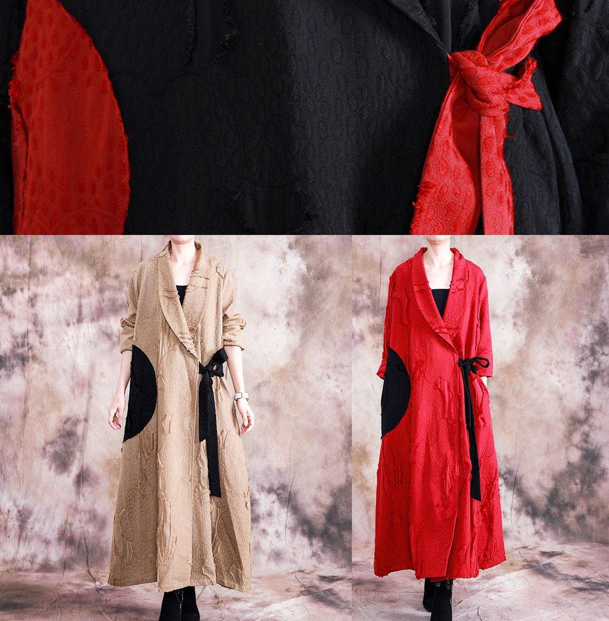 WW | khaki Mantel Damen große Größen Kleidung umklappbarer Kragen Bindegürtel Mäntel