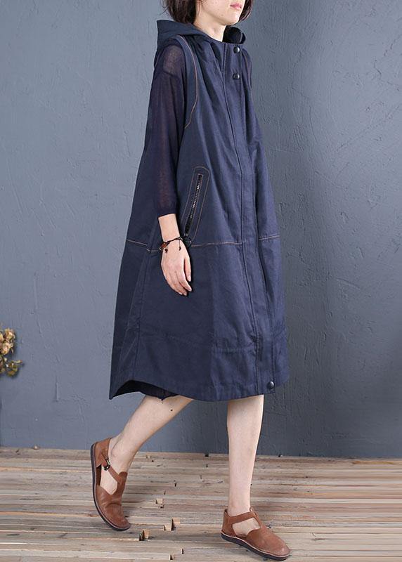 WW | Oversize langer Mantel blau Kapuzen ärmellose Jacken