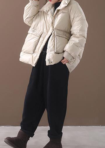 WW | weiße Gänsedaunenjacke Plus-Size-Bekleidung Schneejacken zwei Taschen Stehkragenmäntel