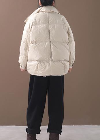 WW | weiße Gänsedaunenjacke Plus-Size-Bekleidung Schneejacken zwei Taschen Stehkragenmäntel