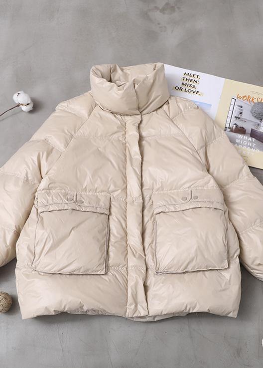 WW | weiße Gänsedaunenjacke Plus-Size-Bekleidung Schneejacken zwei Taschen Stehkragenmäntel