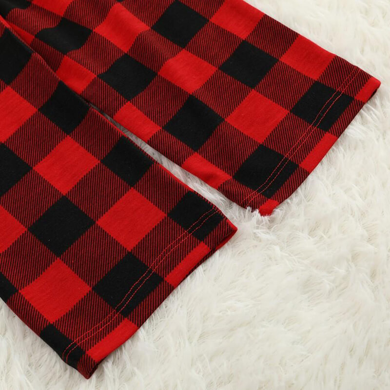 WW | Rote und schwarze karierte Weihnachts-Pyjama-Set mit fröhlichen Weihnachten und süßem Katzen-Druck