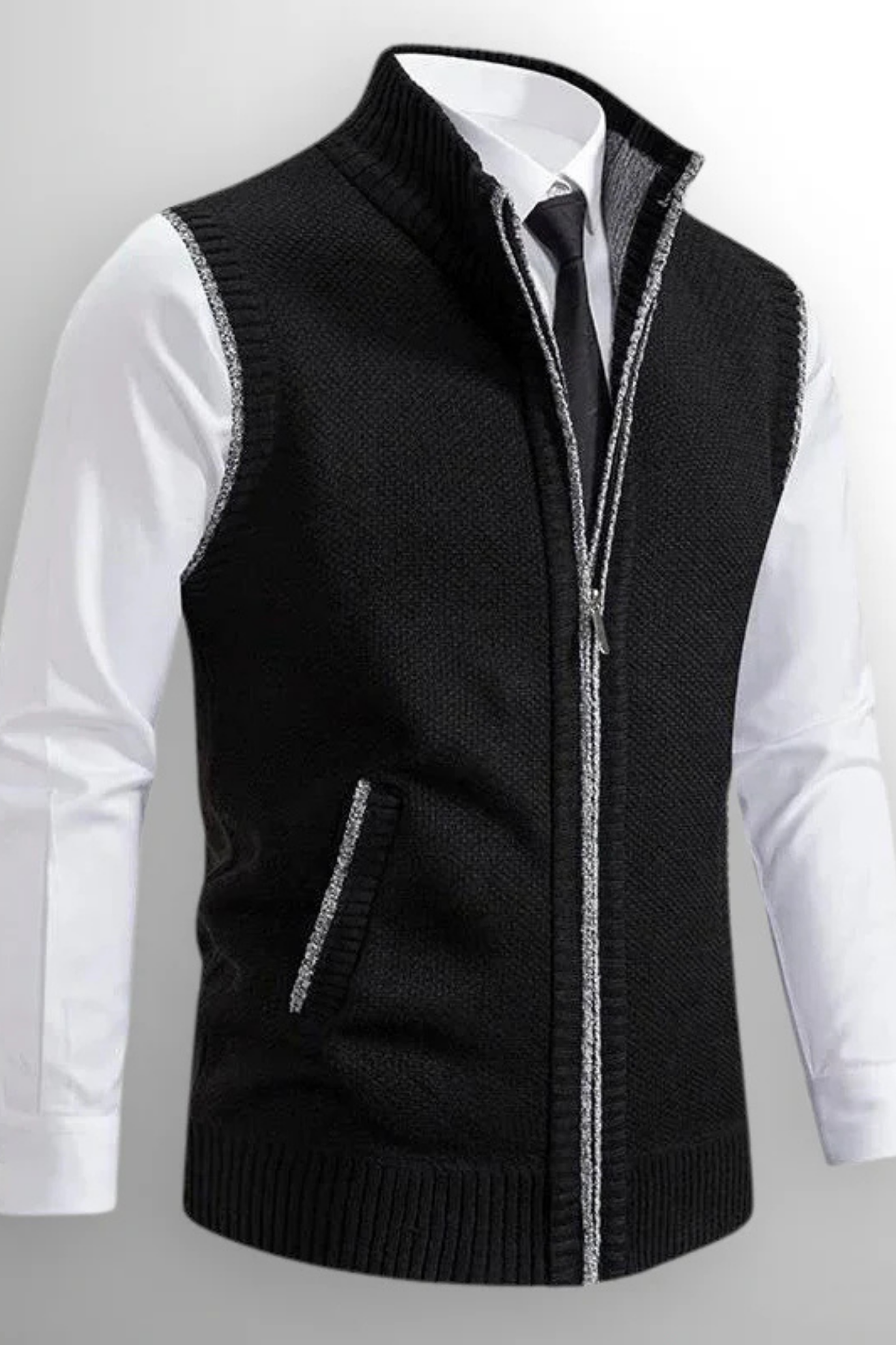 Gerald Zipped Cardigan - Black