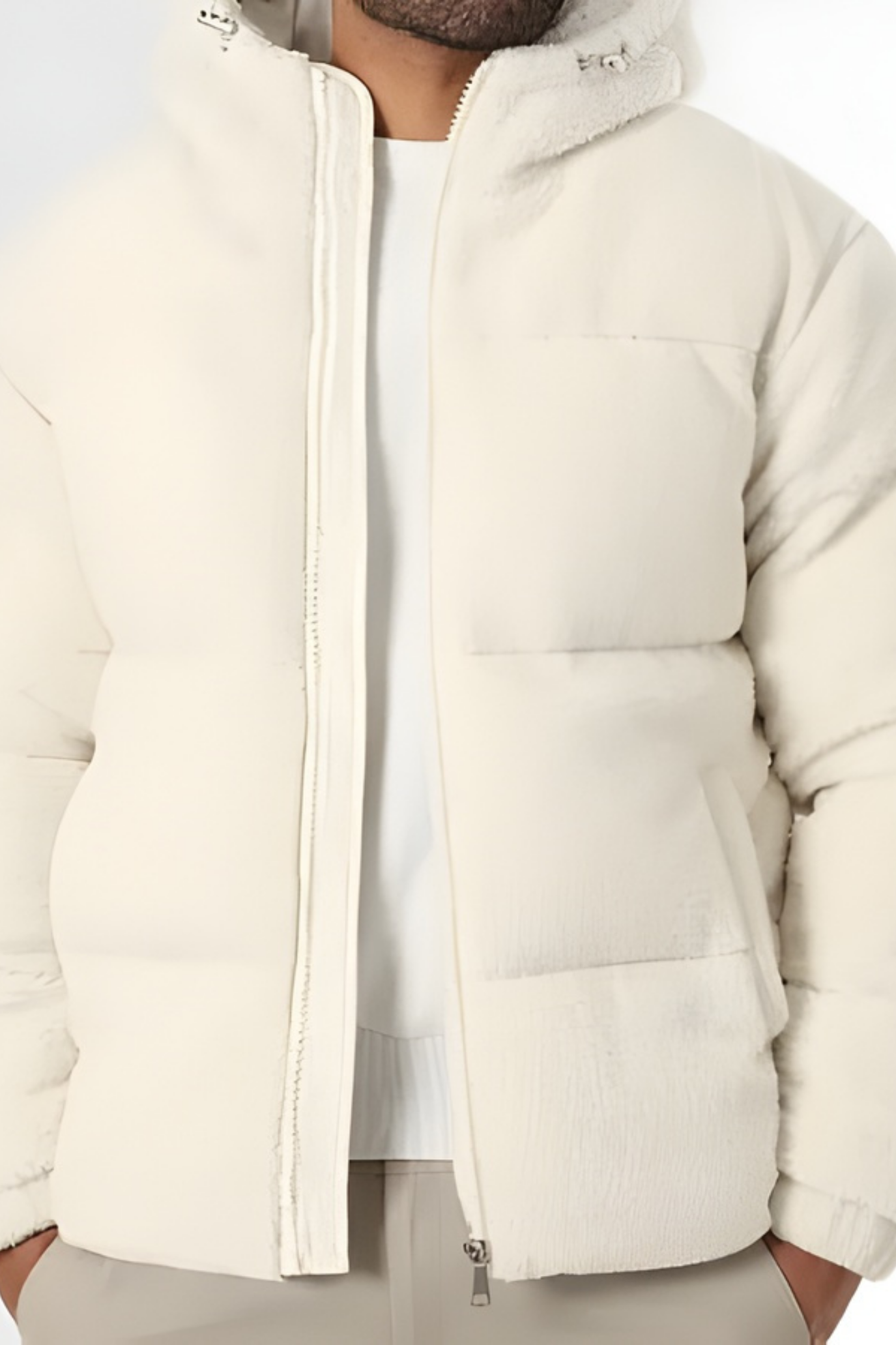 Kareem | Sherpa Down Jacket with Hood Light Beige