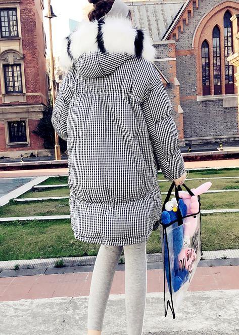 WW | schwarzes Karomuster Daunenjacke Damen Plus Size Kleidung Parka mit Kapuze Der Kaninchenwolle Elegante Mäntel