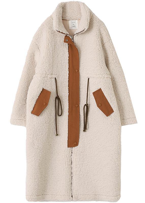 WW | Apricot wool coat with stand-up collar for winter