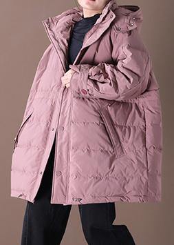 WW | pink Daunenmantel Winter Übergröße Schneejacken mit Kapuze Taschen Damen Übermantel