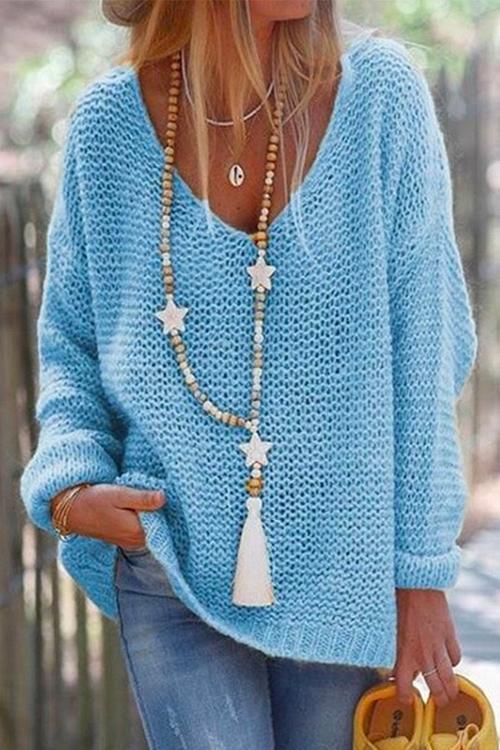 WW | Rosiedress V-Neck Drop-Shoulder Solid Knit Sweater