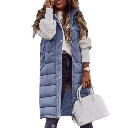 WW | Kapuze Lange Weste Lässig Mode Einreihig Jacke