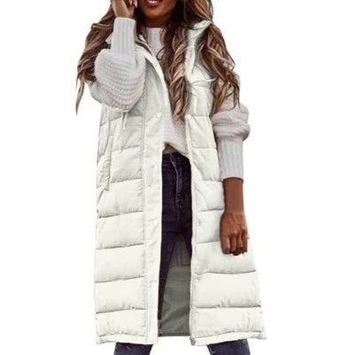 WW | Kapuze Lange Weste Lässig Mode Einreihig Jacke