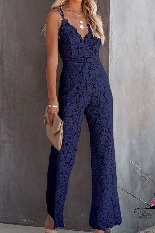 WW | Rosiedress Solid V-Neck Fitted Cami Lace Jumpsuit
