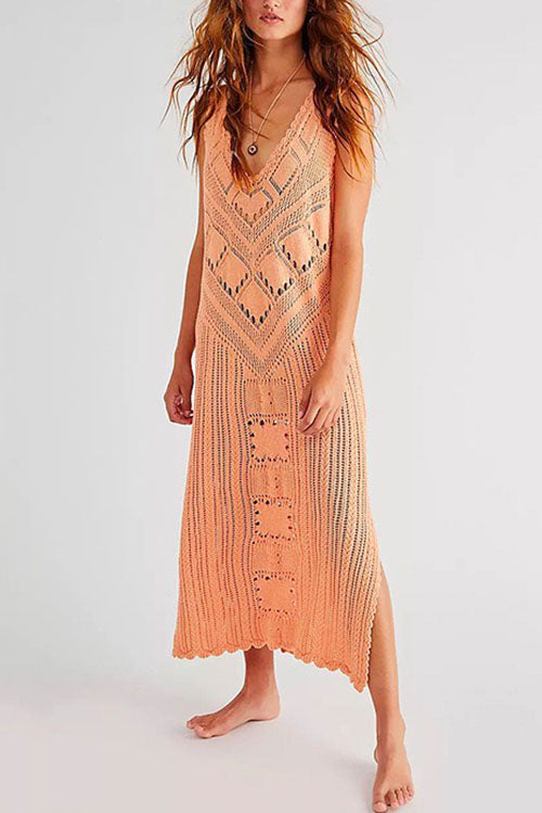 WW | Rosiedress Ärmelloses Hollow-Out-Seitenschlitz-Cover-Up-Kleid