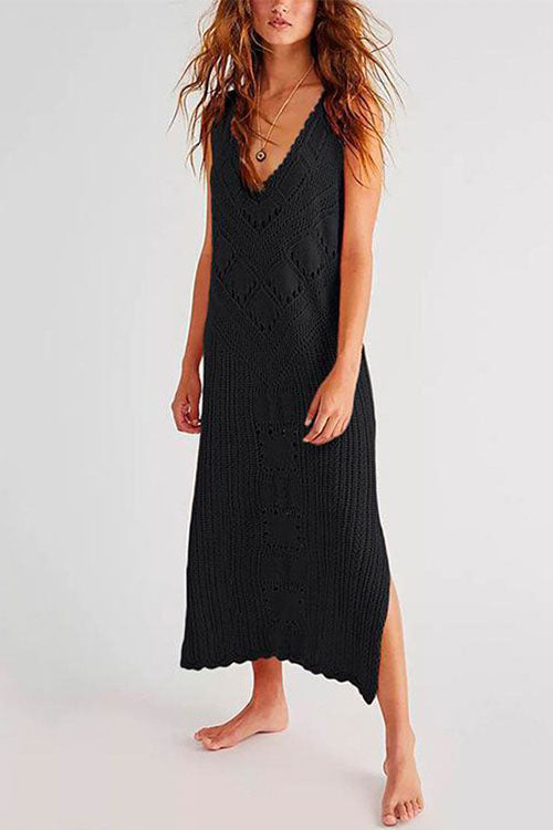 WW | Rosiedress Ärmelloses Hollow-Out-Seitenschlitz-Cover-Up-Kleid