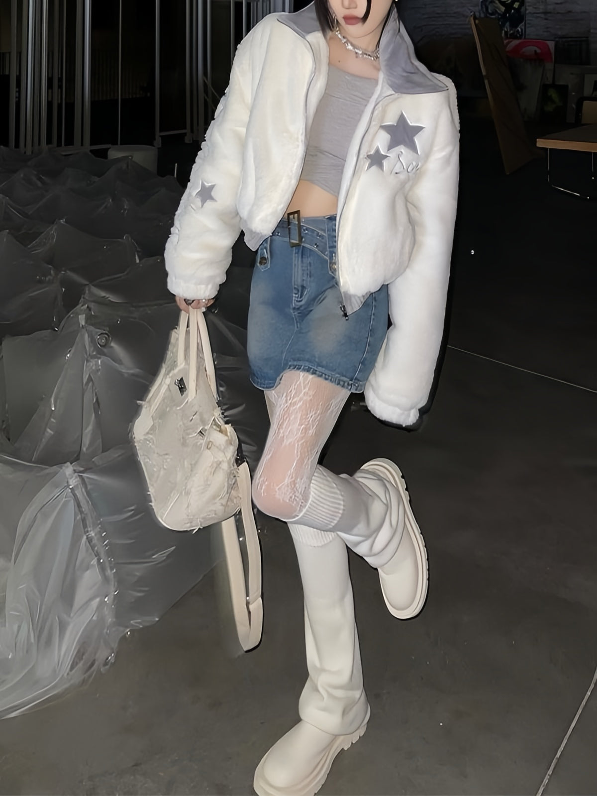 WW | Y2K Retro Fleece Jacket with Star Embroidery