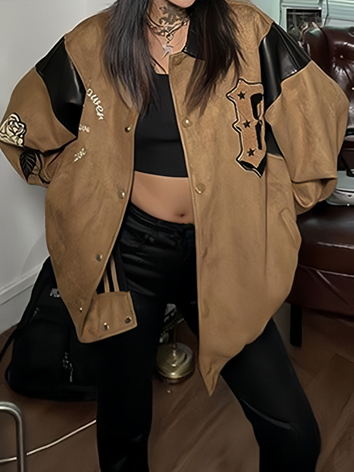 WW | Braune Velourslederjacke mit Stickerei