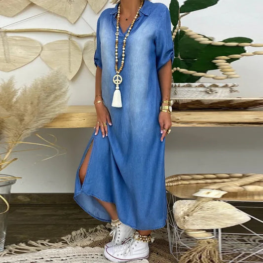 WW | Casual Denim Collared Maxi Dress For Women