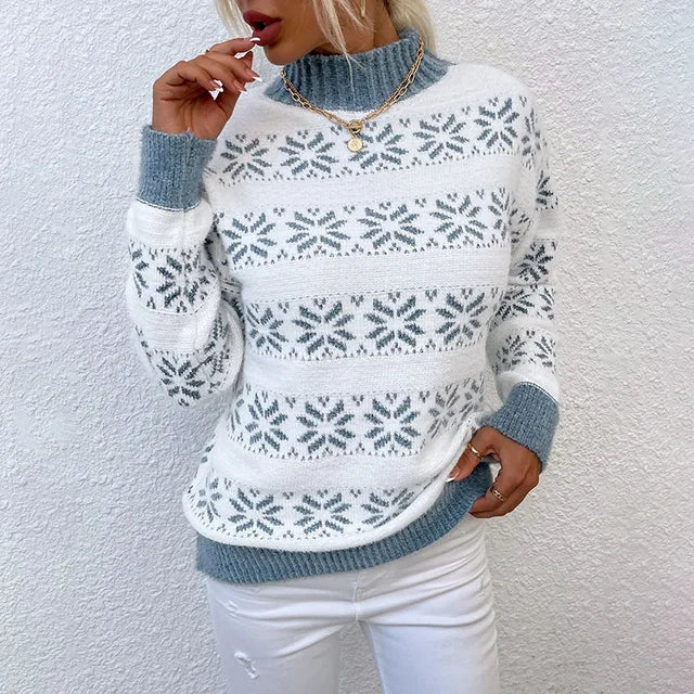 WW | Stilvolle Winter Casual Frosty Fun Schneeflocken Pullover für Frauen