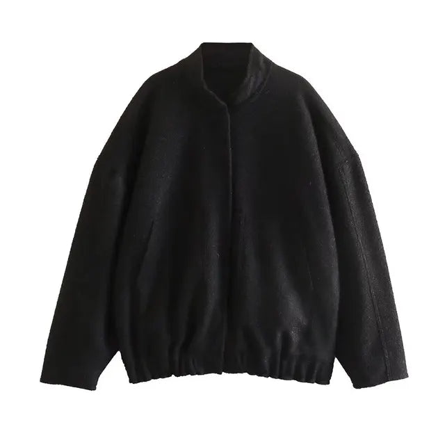 WW - Women's Oversized Bomber Jacket with Pockets and Snap Button Design