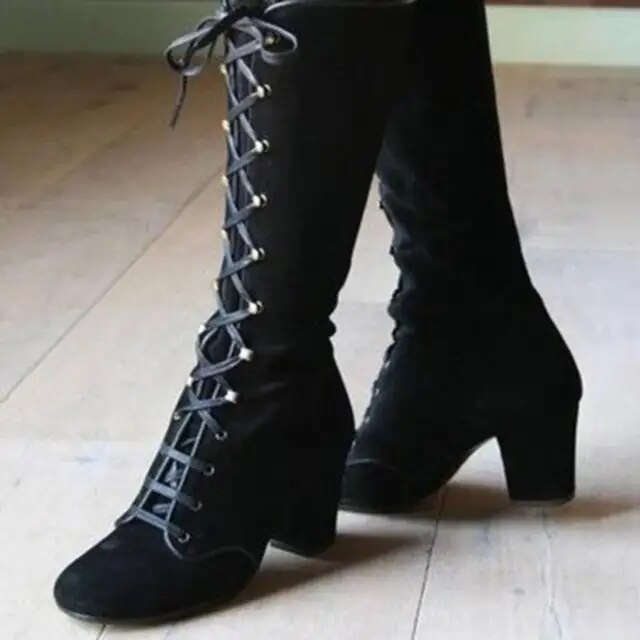 WW | Retro Wildleder Stiefeletten mit Absatz für Damen - Für den Alltag