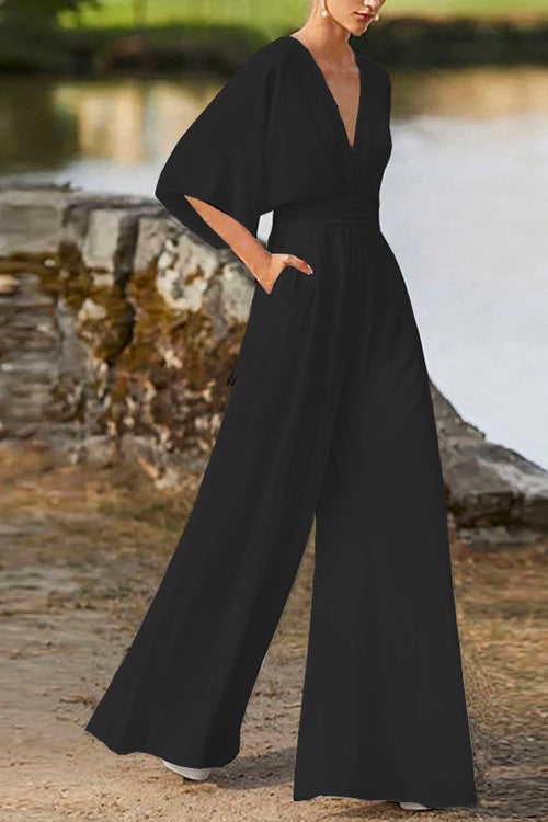 WW | Rosiedress Deep V-Neck High Waist Wide-Leg Jumpsuit