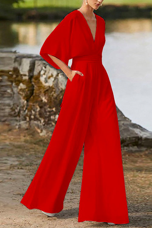 WW | Rosiedress Deep V-Neck High Waist Wide-Leg Jumpsuit