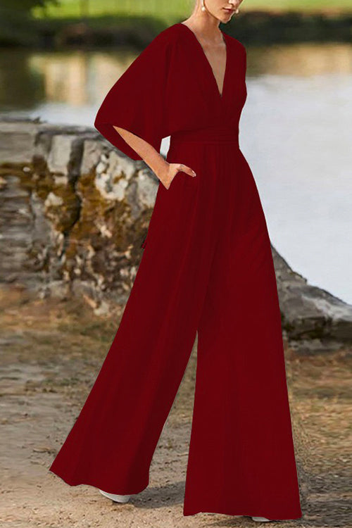 WW | Rosiedress Deep V-Neck High Waist Wide-Leg Jumpsuit
